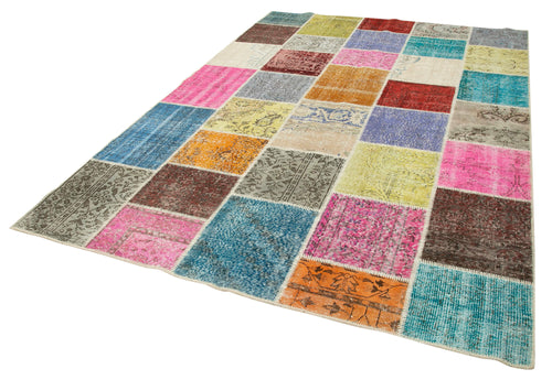 Kırk Yama Mavi Patchwork Pamuk Yün El Dokuma Halısı 208x300 Agacan