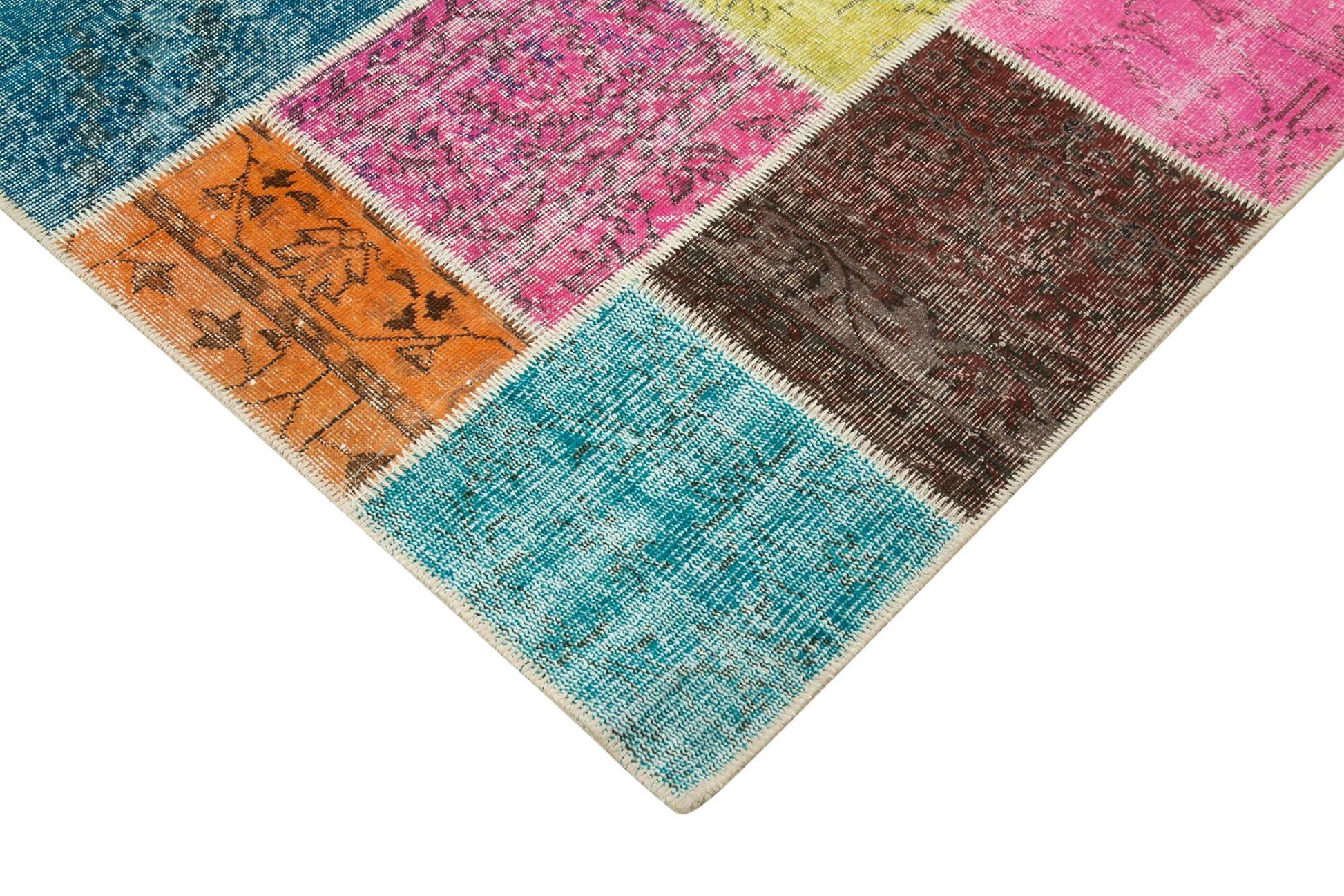 Kırk Yama Mavi Patchwork Pamuk Yün El Dokuma Halısı 208x300 Agacan