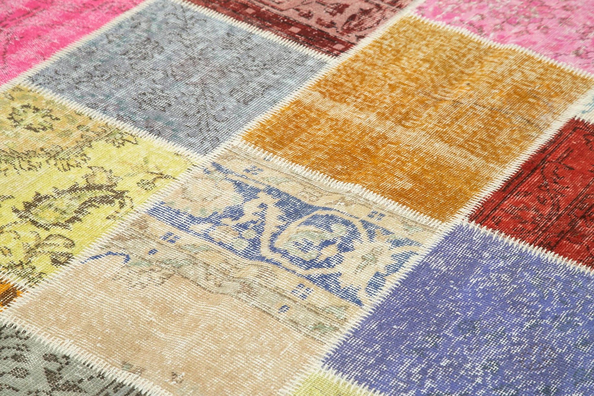 Kırk Yama Mavi Patchwork Pamuk Yün El Dokuma Halısı 208x300 Agacan