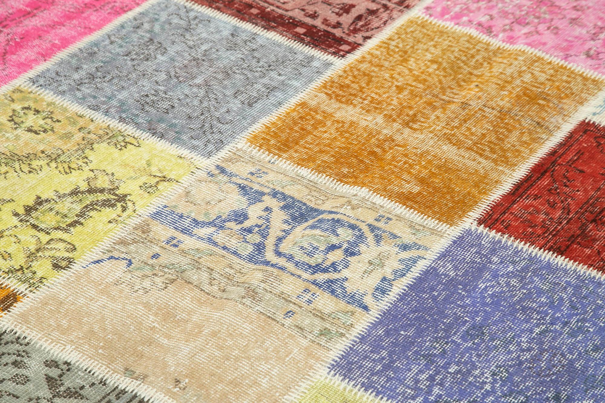 Kırk Yama Mavi Patchwork Pamuk Yün El Dokuma Halısı 208x300 Agacan