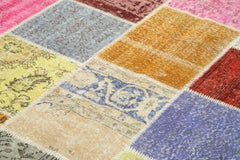 Kırk Yama Mavi Patchwork Pamuk Yün El Dokuma Halısı 208x300 Agacan