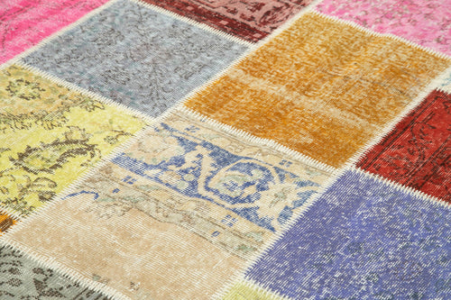 Kırk Yama Mavi Patchwork Pamuk Yün El Dokuma Halısı 208x300 Agacan