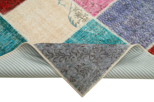 Kırk Yama Mavi Patchwork Pamuk Yün El Dokuma Halısı 208x300 Agacan
