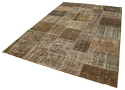 Kırk Yama Kahverengi Patchwork Pamuk Yün El Dokuma Halısı 198x300 Agacan