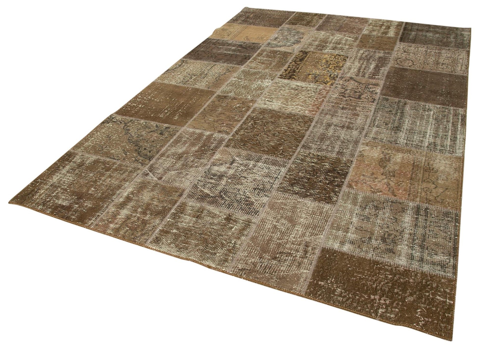 Kırk Yama Kahverengi Patchwork Pamuk Yün El Dokuma Halısı 198x300 Agacan