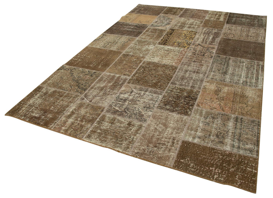 Kırk Yama Kahverengi Patchwork Pamuk Yün El Dokuma Halısı 198x300 Agacan
