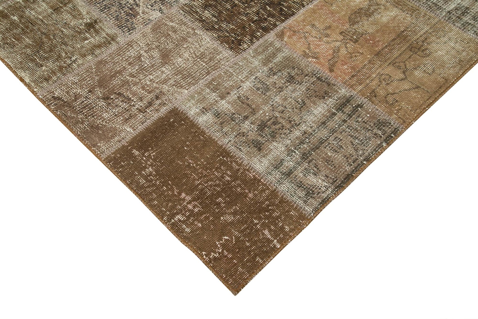 Kırk Yama Kahverengi Patchwork Pamuk Yün El Dokuma Halısı 198x300 Agacan