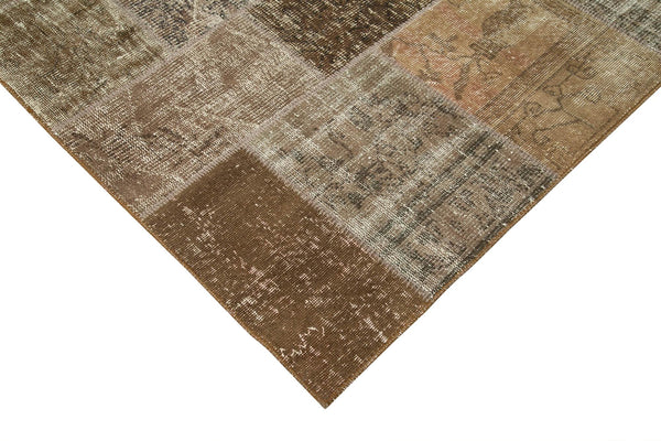 Kırk Yama Kahverengi Patchwork Pamuk Yün El Dokuma Halısı 198x300 Agacan