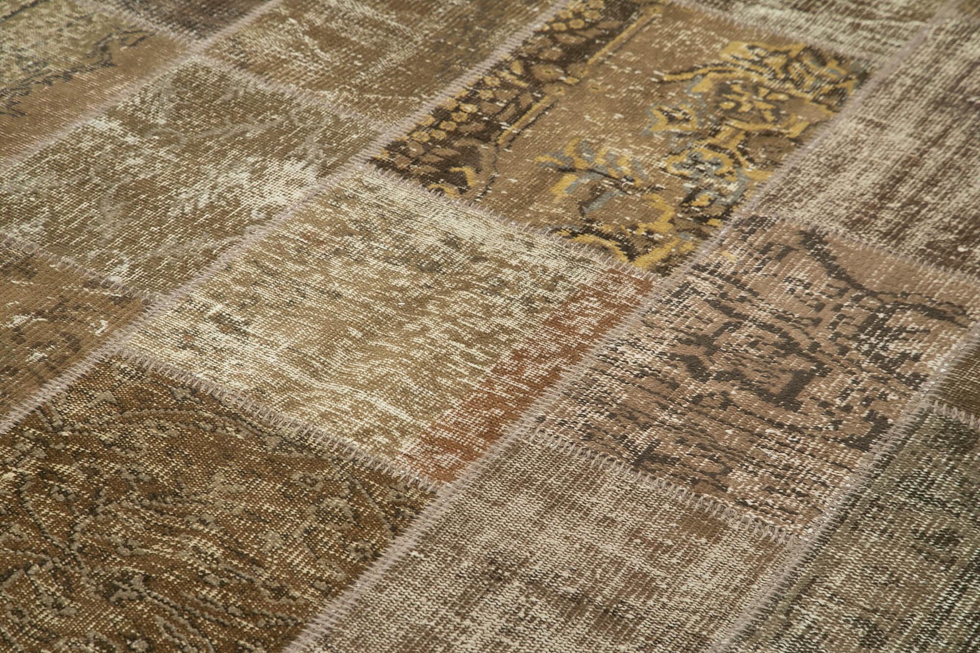 Kırk Yama Kahverengi Patchwork Pamuk Yün El Dokuma Halısı 198x300 Agacan