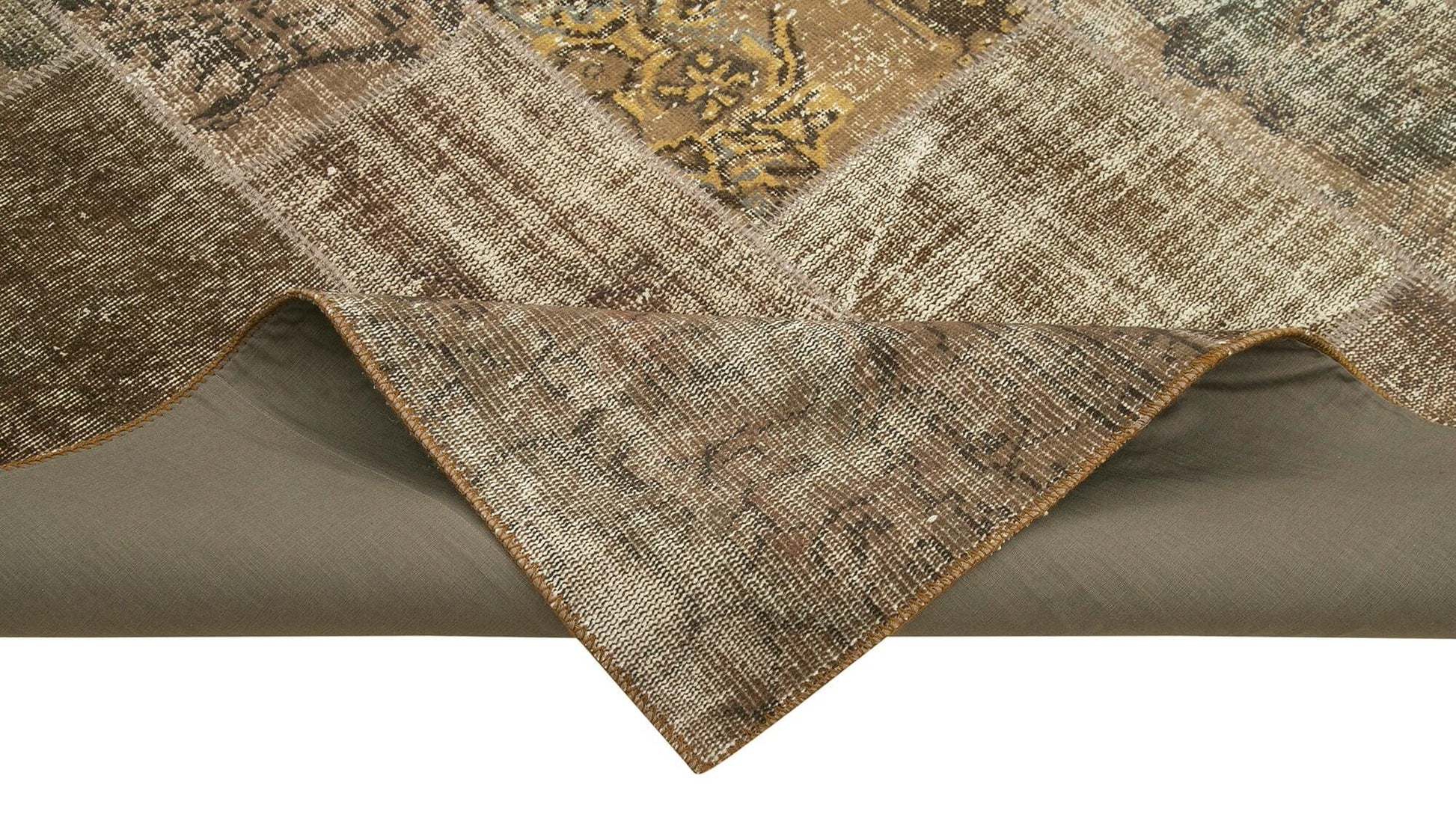 Kırk Yama Kahverengi Patchwork Pamuk Yün El Dokuma Halısı 198x300 Agacan