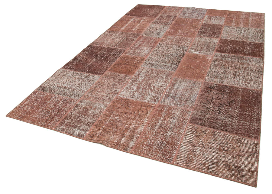 Kırk Yama Kahverengi Patchwork Pamuk Yün El Dokuma Halısı 198x300 Agacan