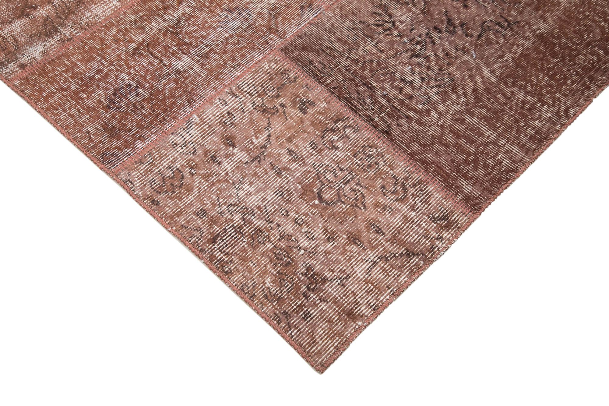 Kırk Yama Kahverengi Patchwork Pamuk Yün El Dokuma Halısı 198x300 Agacan