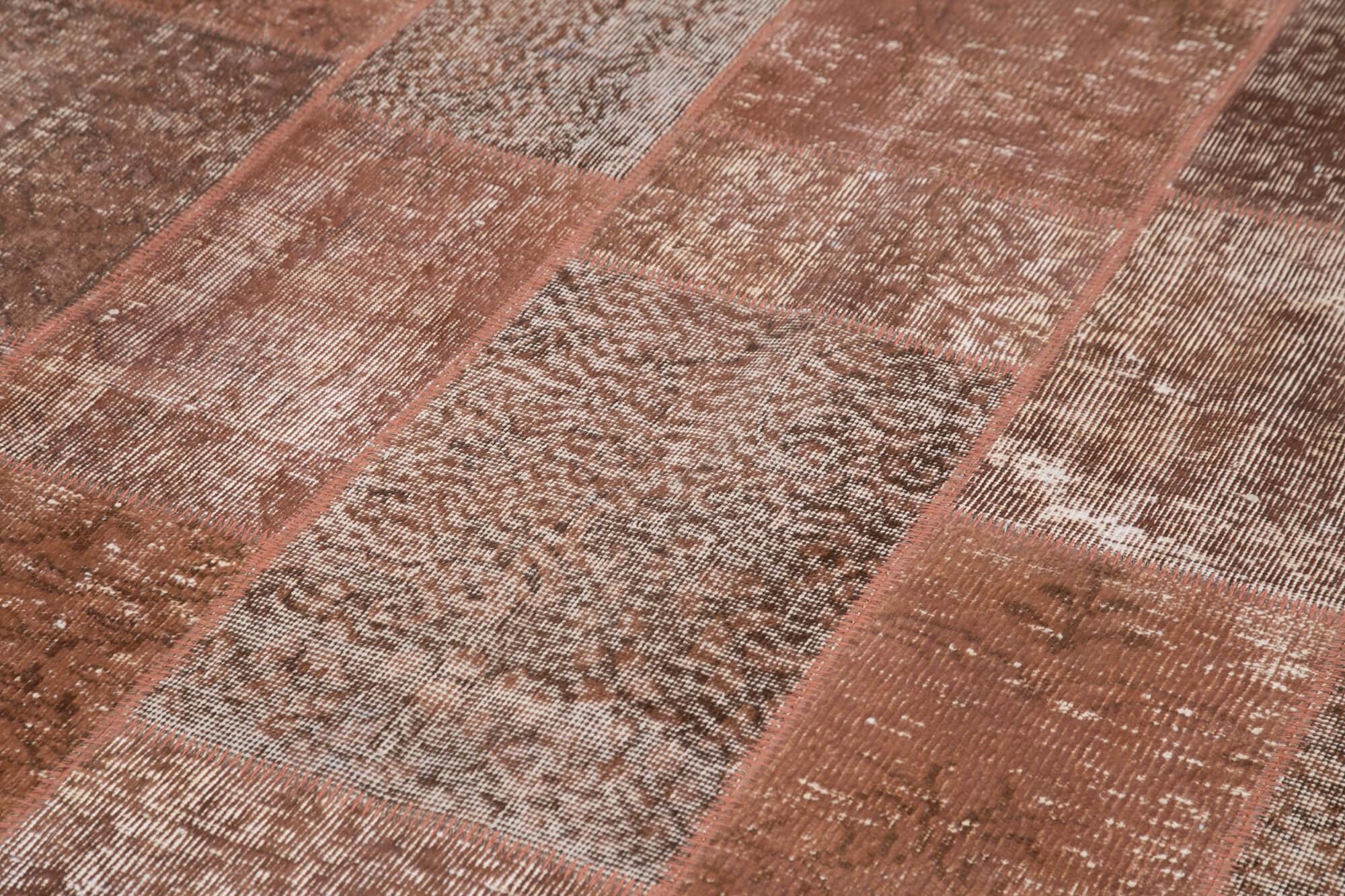 Kırk Yama Kahverengi Patchwork Pamuk Yün El Dokuma Halısı 198x300 Agacan