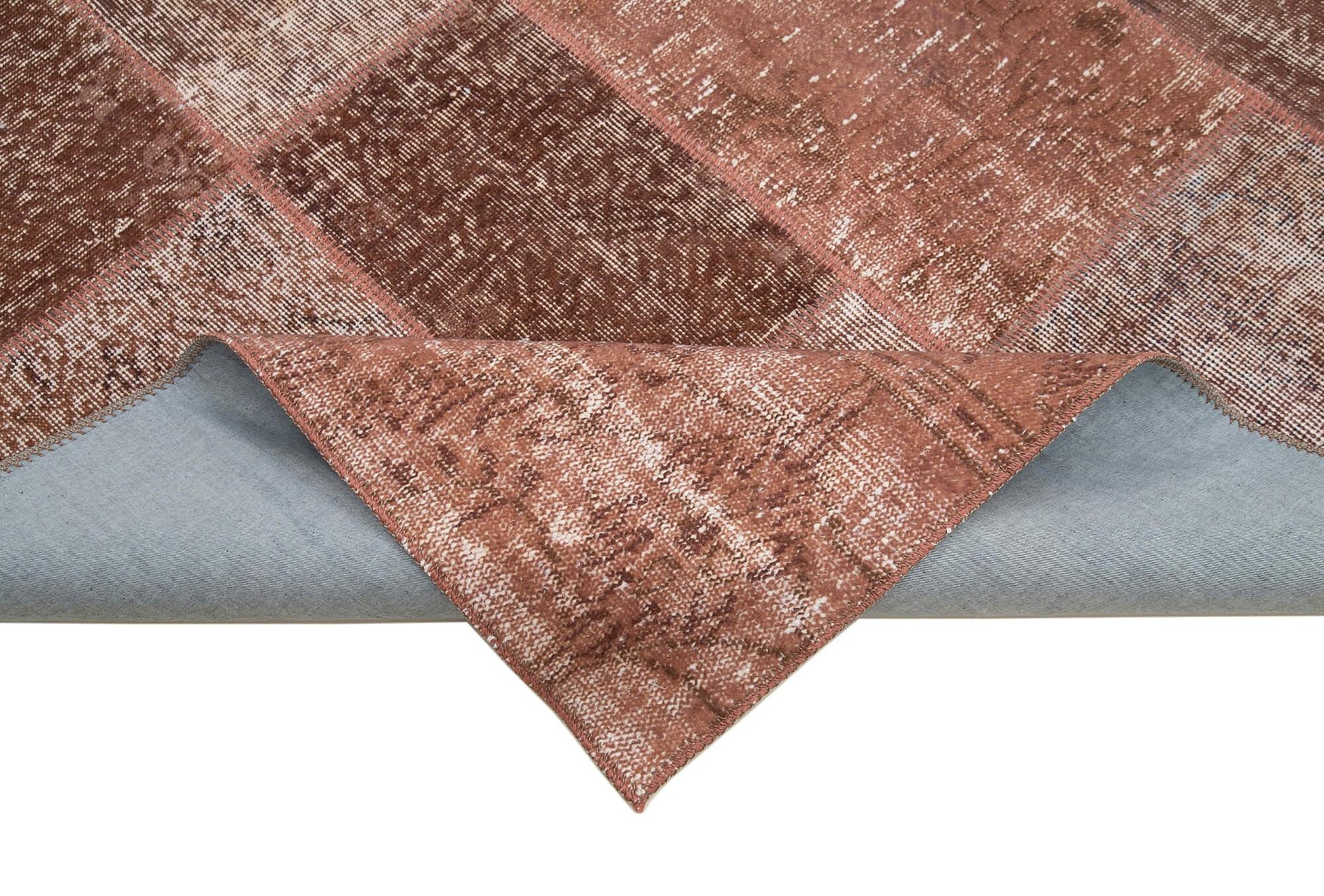 Kırk Yama Kahverengi Patchwork Pamuk Yün El Dokuma Halısı 198x300 Agacan