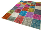 Kırk Yama Mavi Patchwork Pamuk Yün El Dokuma Halısı 203x300 Agacan