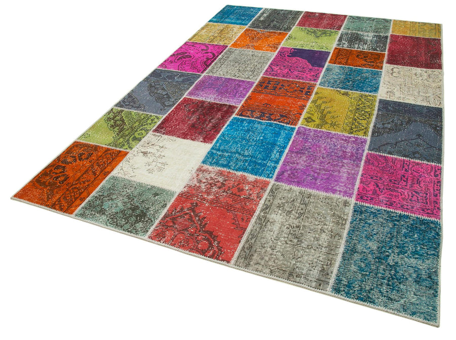 Kırk Yama Mavi Patchwork Pamuk Yün El Dokuma Halısı 203x300 Agacan