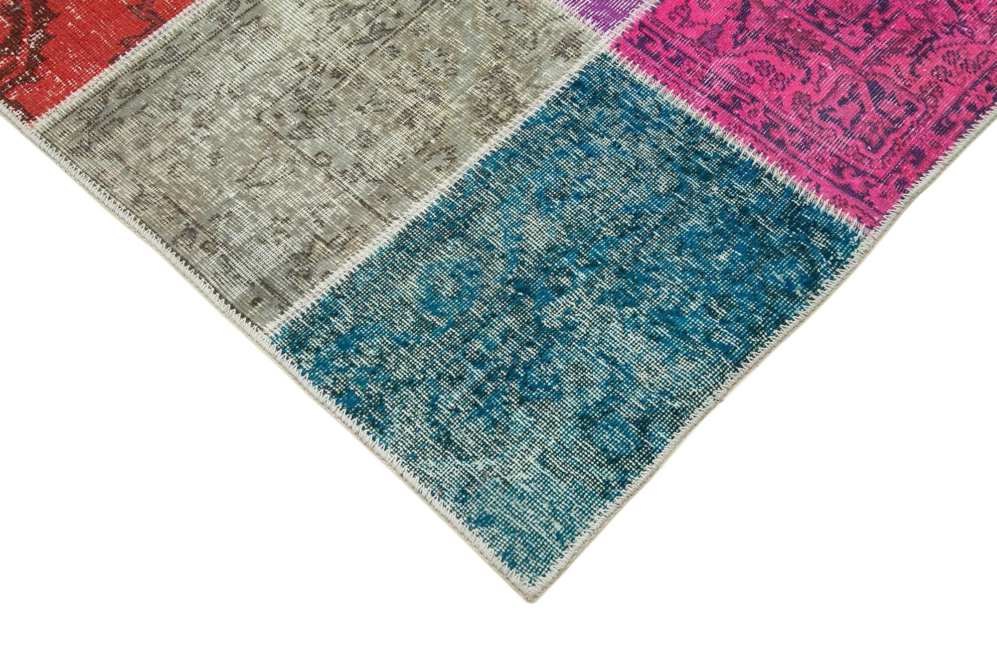 Kırk Yama Mavi Patchwork Pamuk Yün El Dokuma Halısı 203x300 Agacan
