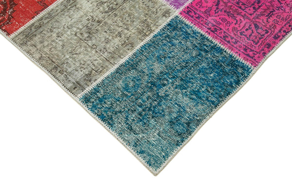Kırk Yama Mavi Patchwork Pamuk Yün El Dokuma Halısı 203x300 Agacan