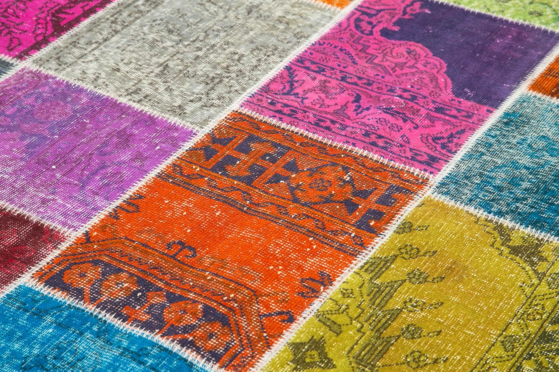 Kırk Yama Mavi Patchwork Pamuk Yün El Dokuma Halısı 203x300 Agacan