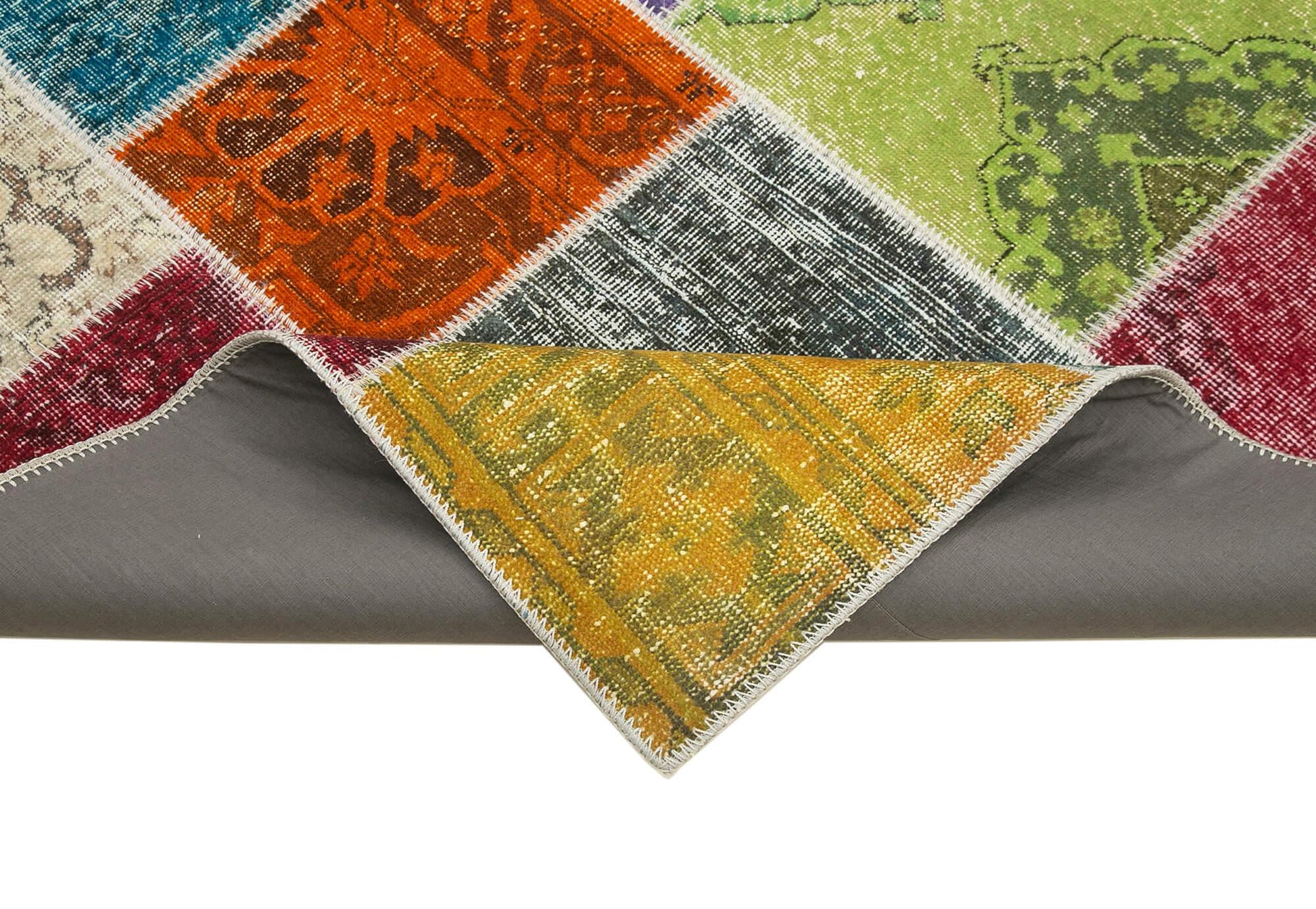 Kırk Yama Mavi Patchwork Pamuk Yün El Dokuma Halısı 203x300 Agacan