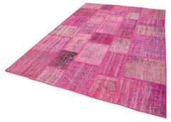 Kırk Yama Pembe Patchwork Pamuk Yün El Dokuma Halısı 206x304 Agacan