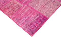 Kırk Yama Pembe Patchwork Pamuk Yün El Dokuma Halısı 206x304 Agacan