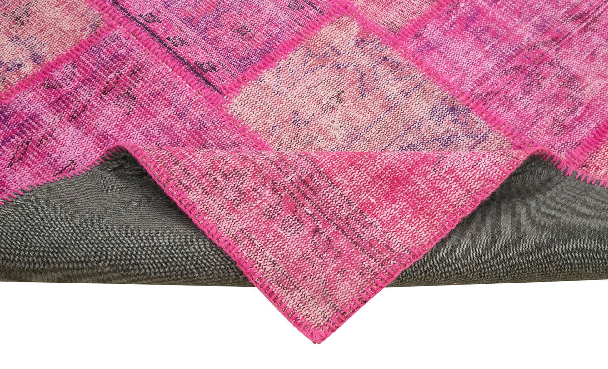 Kırk Yama Pembe Patchwork Pamuk Yün El Dokuma Halısı 206x304 Agacan