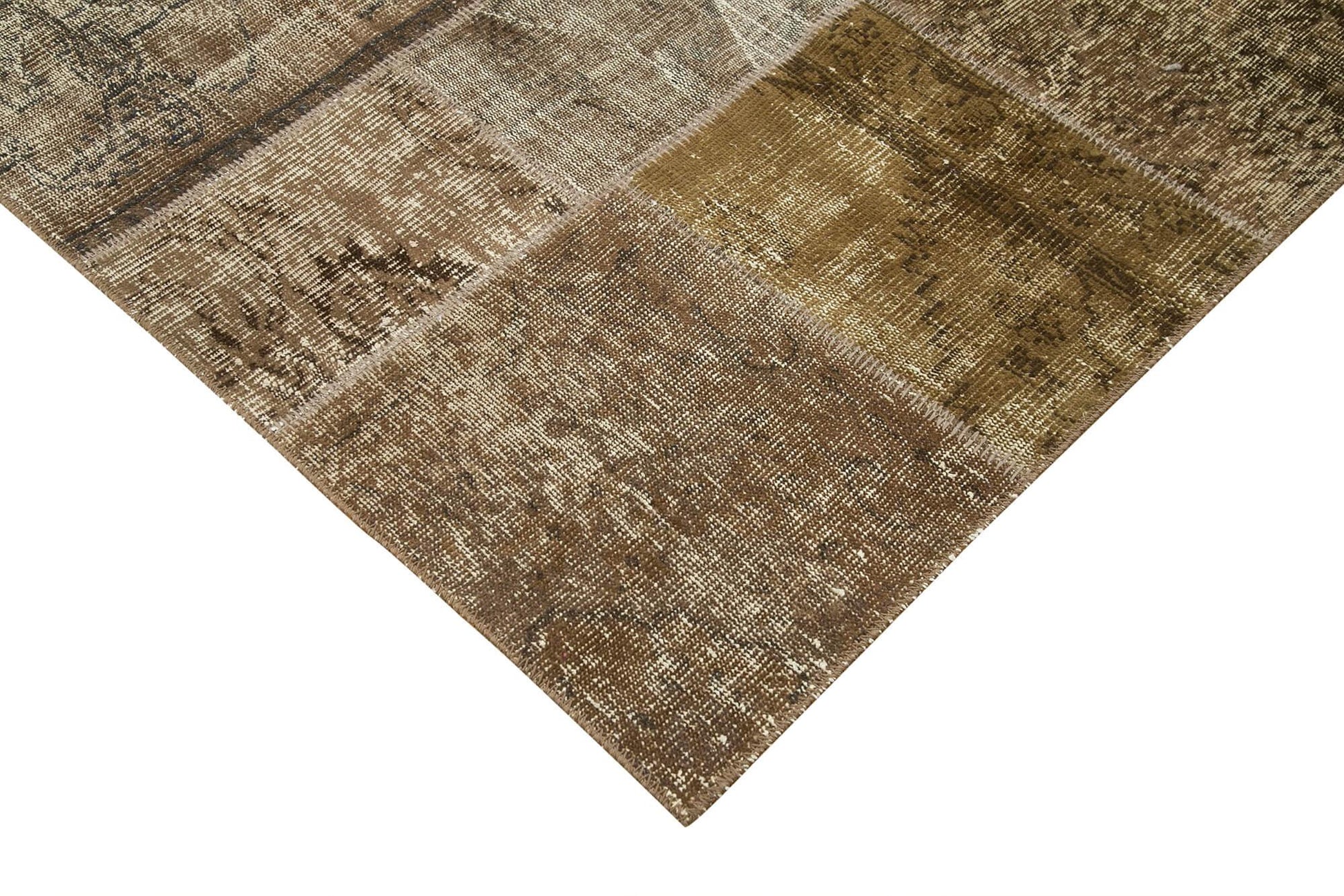 Kırk Yama Kahverengi Patchwork Pamuk Yün El Dokuma Halısı 197x300 Agacan