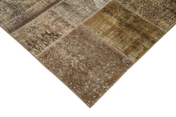 Kırk Yama Kahverengi Patchwork Pamuk Yün El Dokuma Halısı 197x300 Agacan