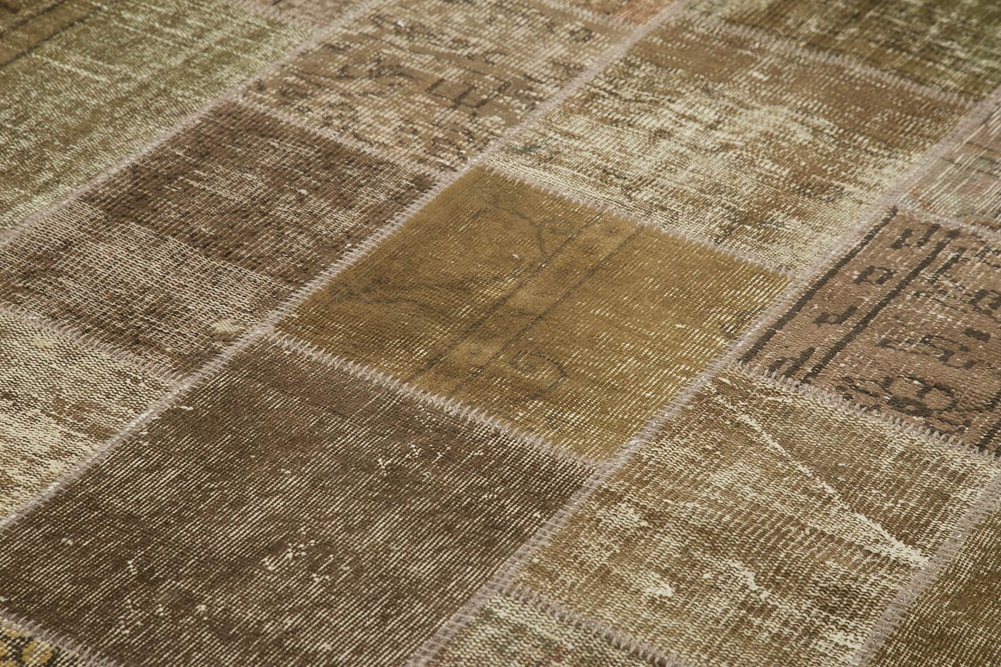 Kırk Yama Kahverengi Patchwork Pamuk Yün El Dokuma Halısı 197x300 Agacan