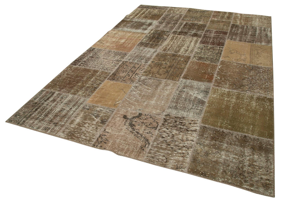 Kırk Yama Kahverengi Patchwork Pamuk Yün El Dokuma Halısı 198x300 Agacan