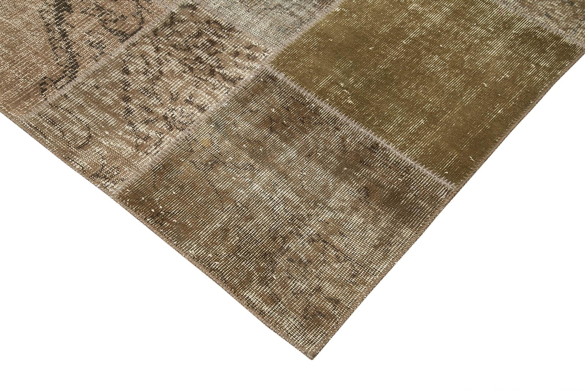 Kırk Yama Kahverengi Patchwork Pamuk Yün El Dokuma Halısı 198x300 Agacan