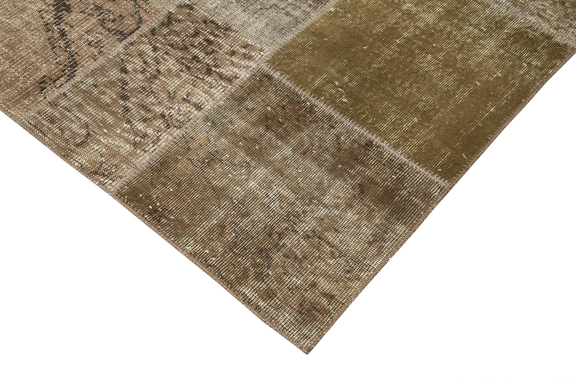 Kırk Yama Kahverengi Patchwork Pamuk Yün El Dokuma Halısı 198x300 Agacan
