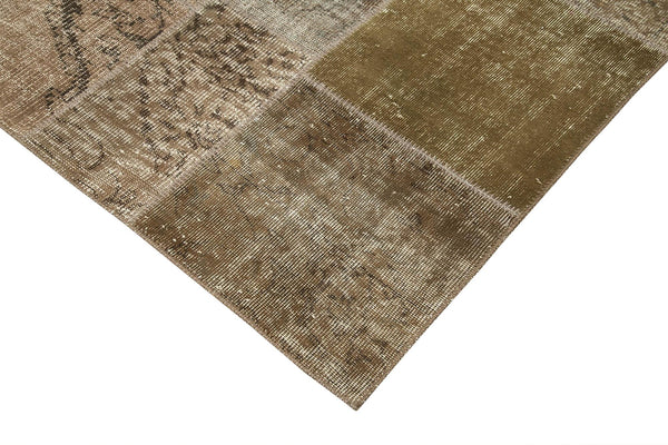 Kırk Yama Kahverengi Patchwork Pamuk Yün El Dokuma Halısı 198x300 Agacan