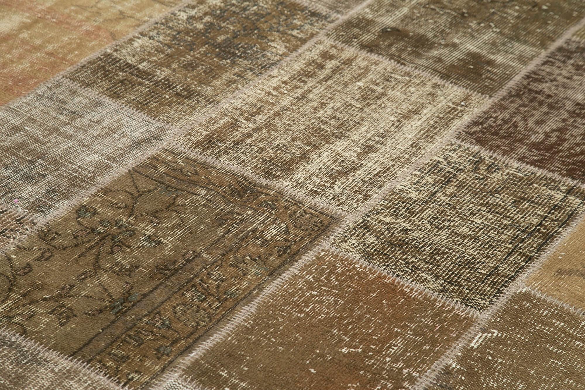 Kırk Yama Kahverengi Patchwork Pamuk Yün El Dokuma Halısı 198x300 Agacan