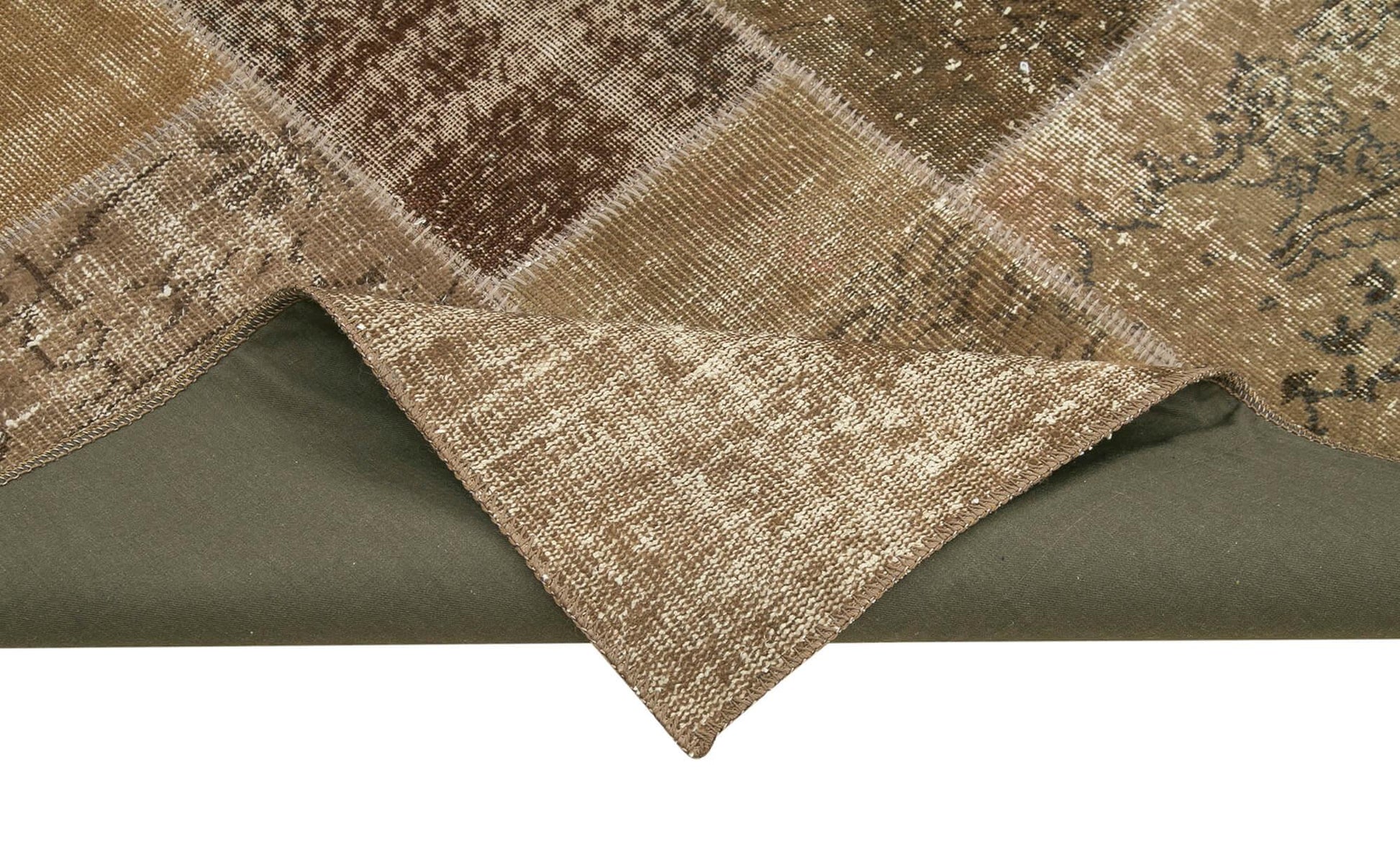 Kırk Yama Kahverengi Patchwork Pamuk Yün El Dokuma Halısı 198x300 Agacan