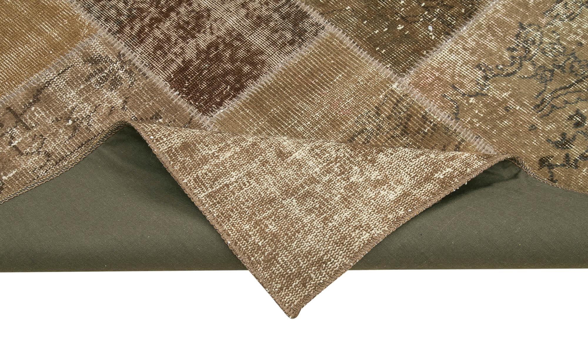 Kırk Yama Kahverengi Patchwork Pamuk Yün El Dokuma Halısı 198x300 Agacan