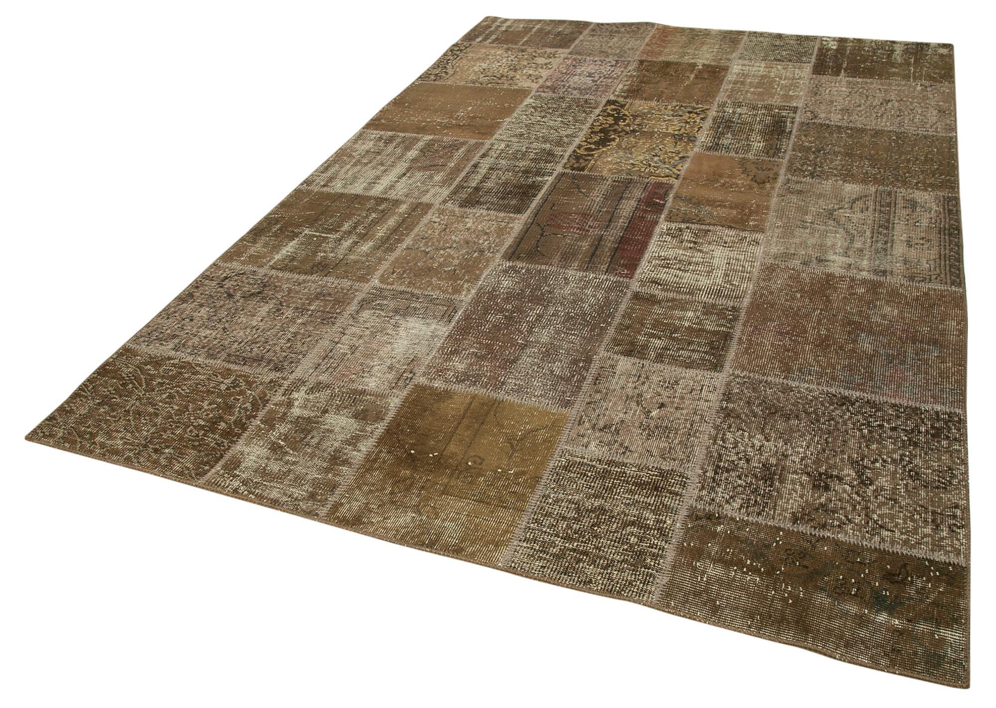 Kırk Yama Kahverengi Patchwork Pamuk Yün El Dokuma Halısı 197x296 Agacan