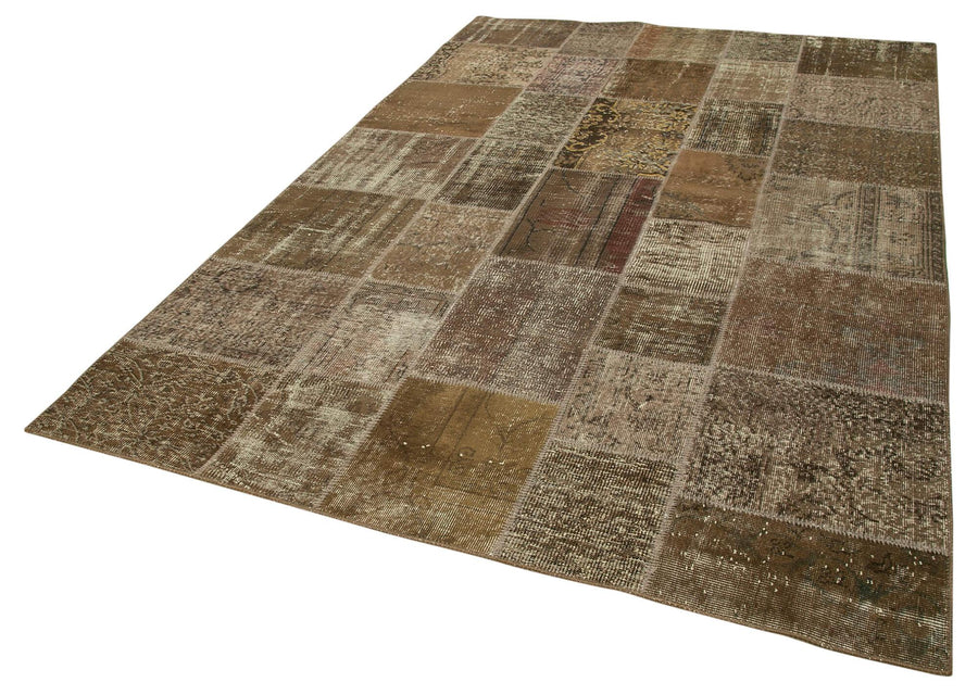 Kırk Yama Kahverengi Patchwork Pamuk Yün El Dokuma Halısı 197x296 Agacan