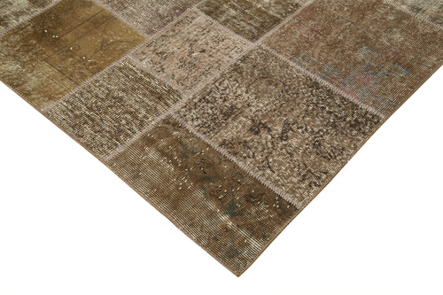 Kırk Yama Kahverengi Patchwork Pamuk Yün El Dokuma Halısı 197x296 Agacan