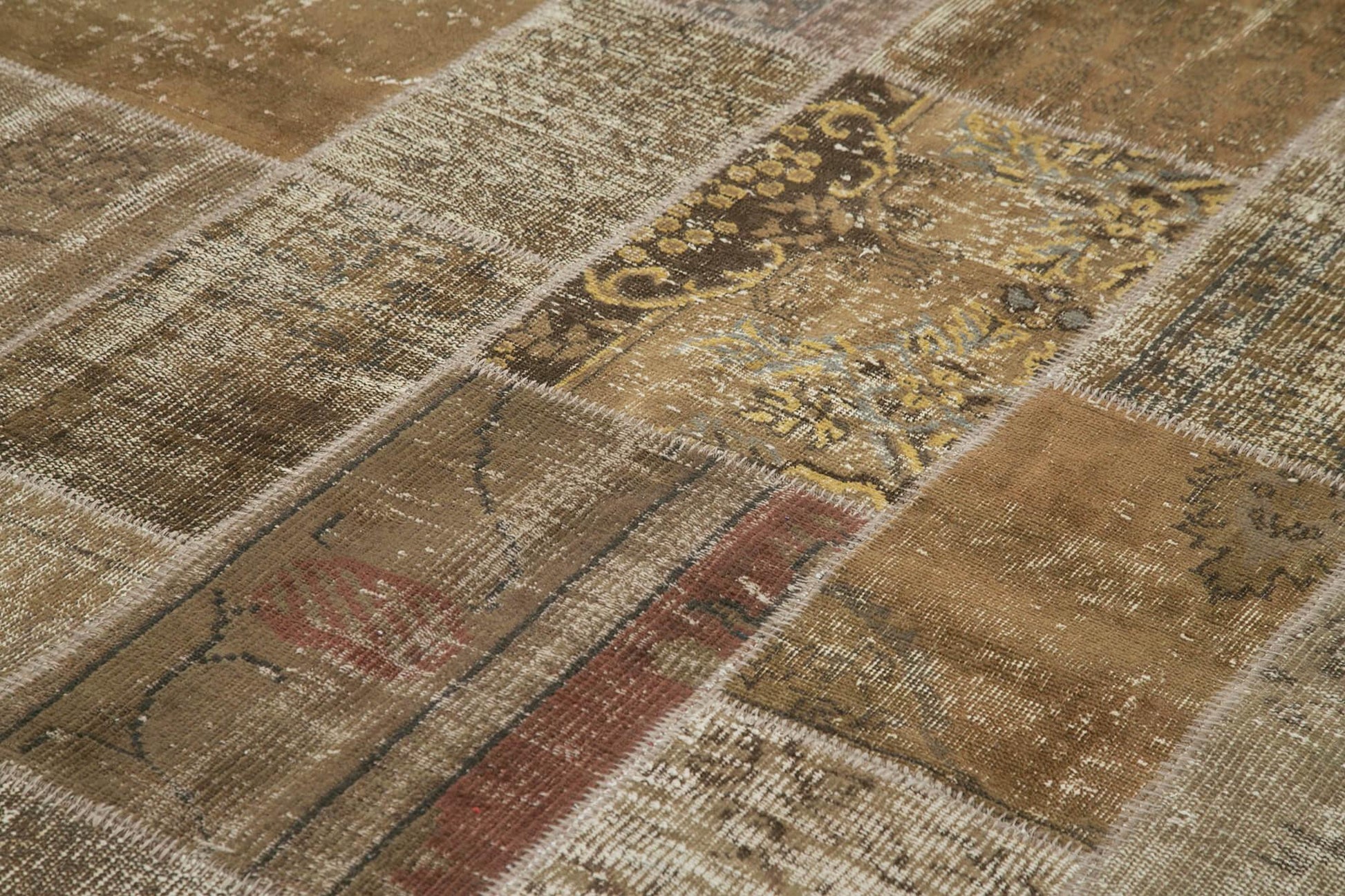 Kırk Yama Kahverengi Patchwork Pamuk Yün El Dokuma Halısı 197x296 Agacan