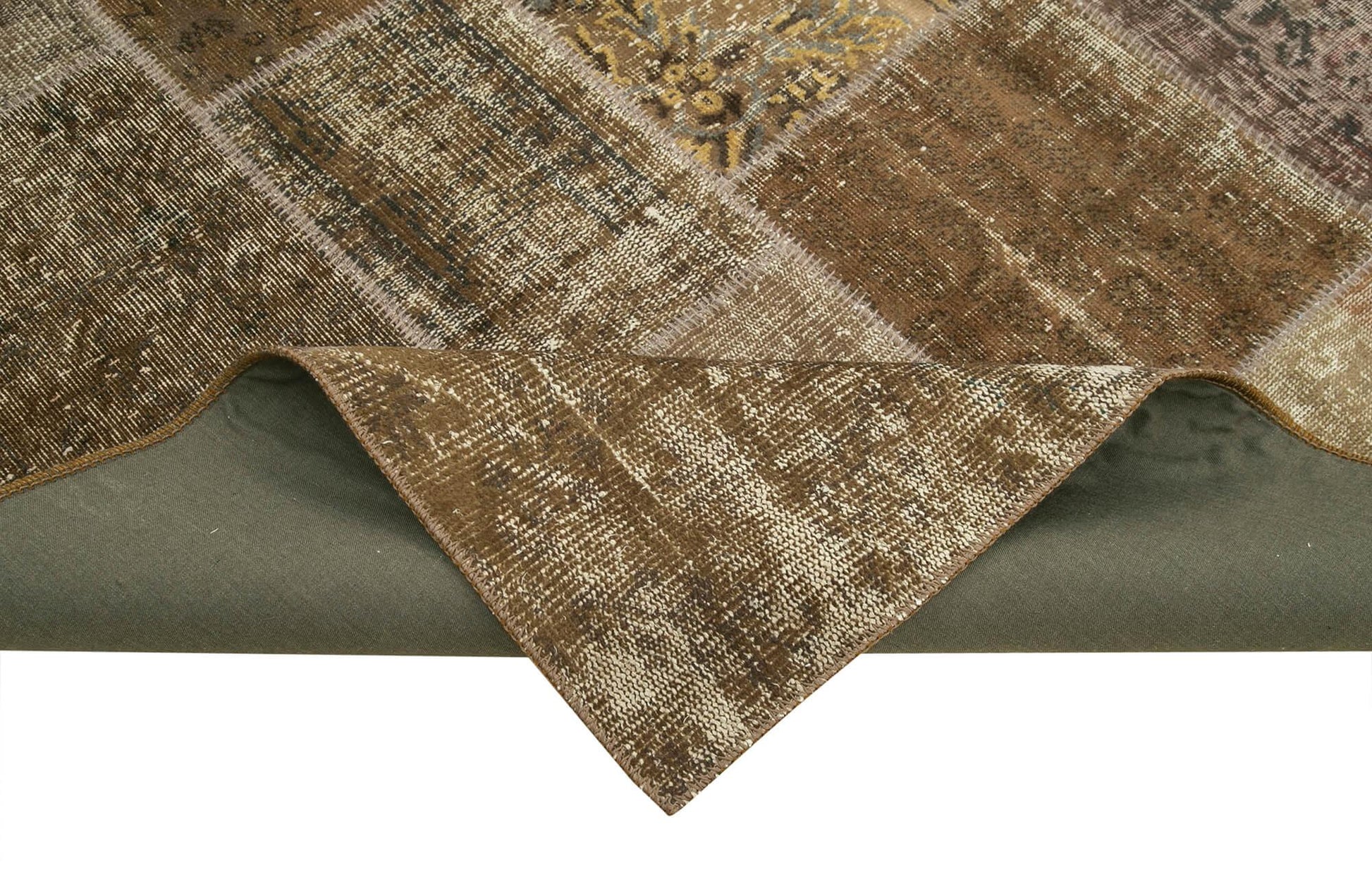 Kırk Yama Kahverengi Patchwork Pamuk Yün El Dokuma Halısı 197x296 Agacan