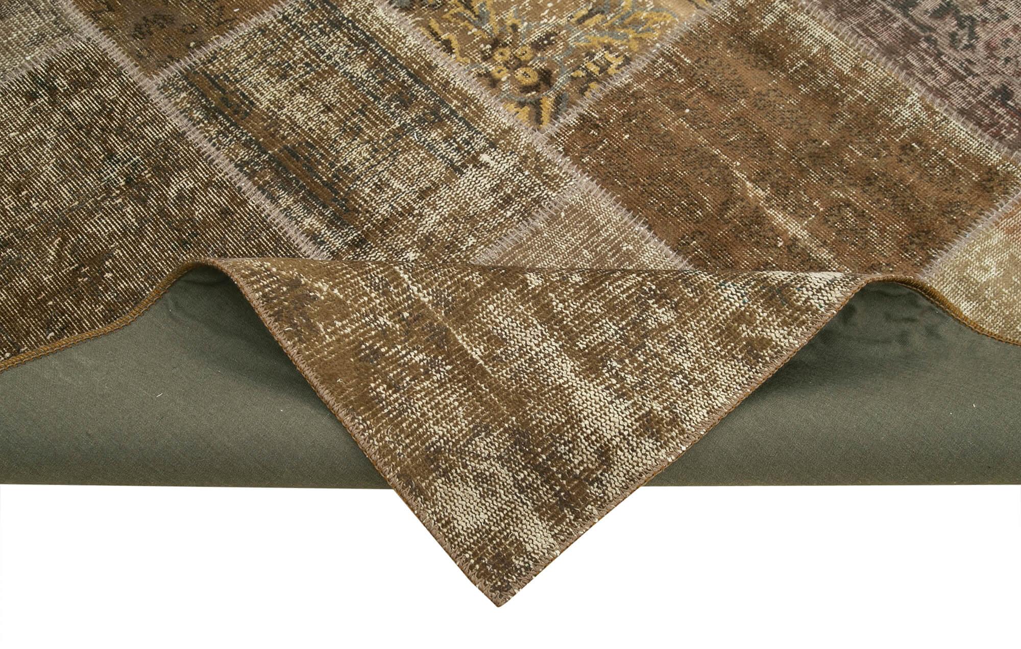 Kırk Yama Kahverengi Patchwork Pamuk Yün El Dokuma Halısı 197x296 Agacan