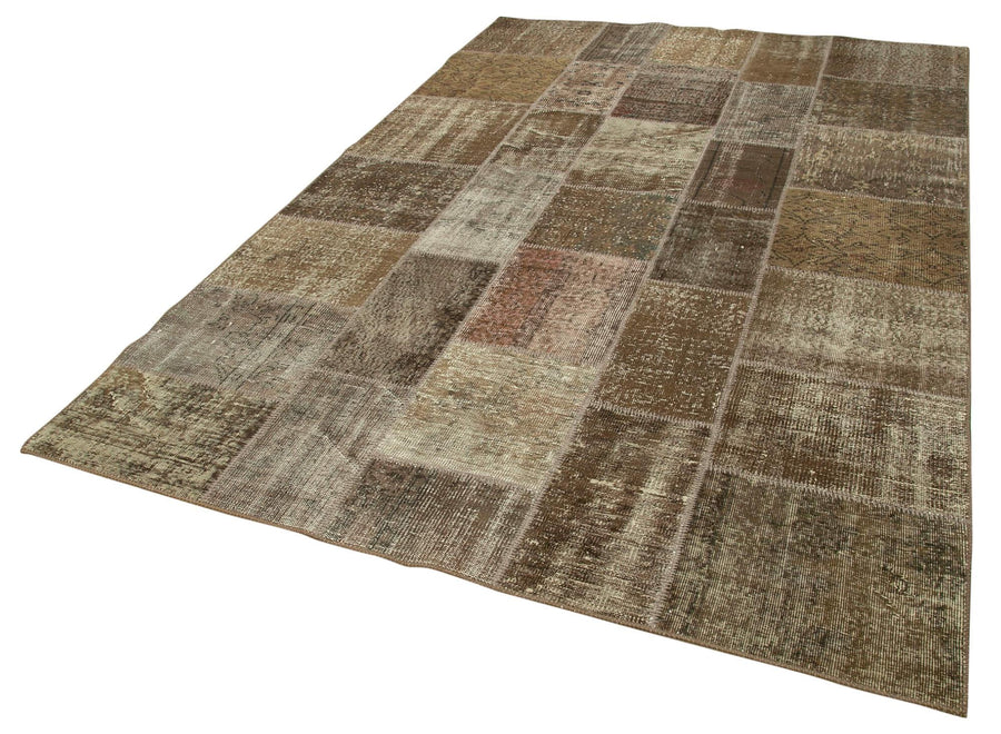 Kırk Yama Kahverengi Patchwork Pamuk Yün El Dokuma Halısı 195x300 Agacan