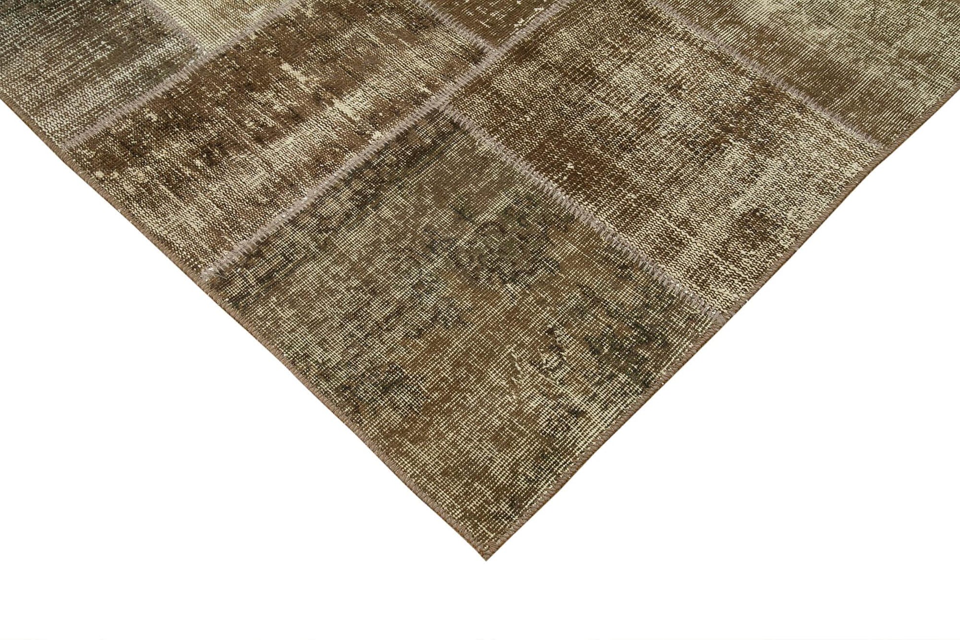 Kırk Yama Kahverengi Patchwork Pamuk Yün El Dokuma Halısı 195x300 Agacan