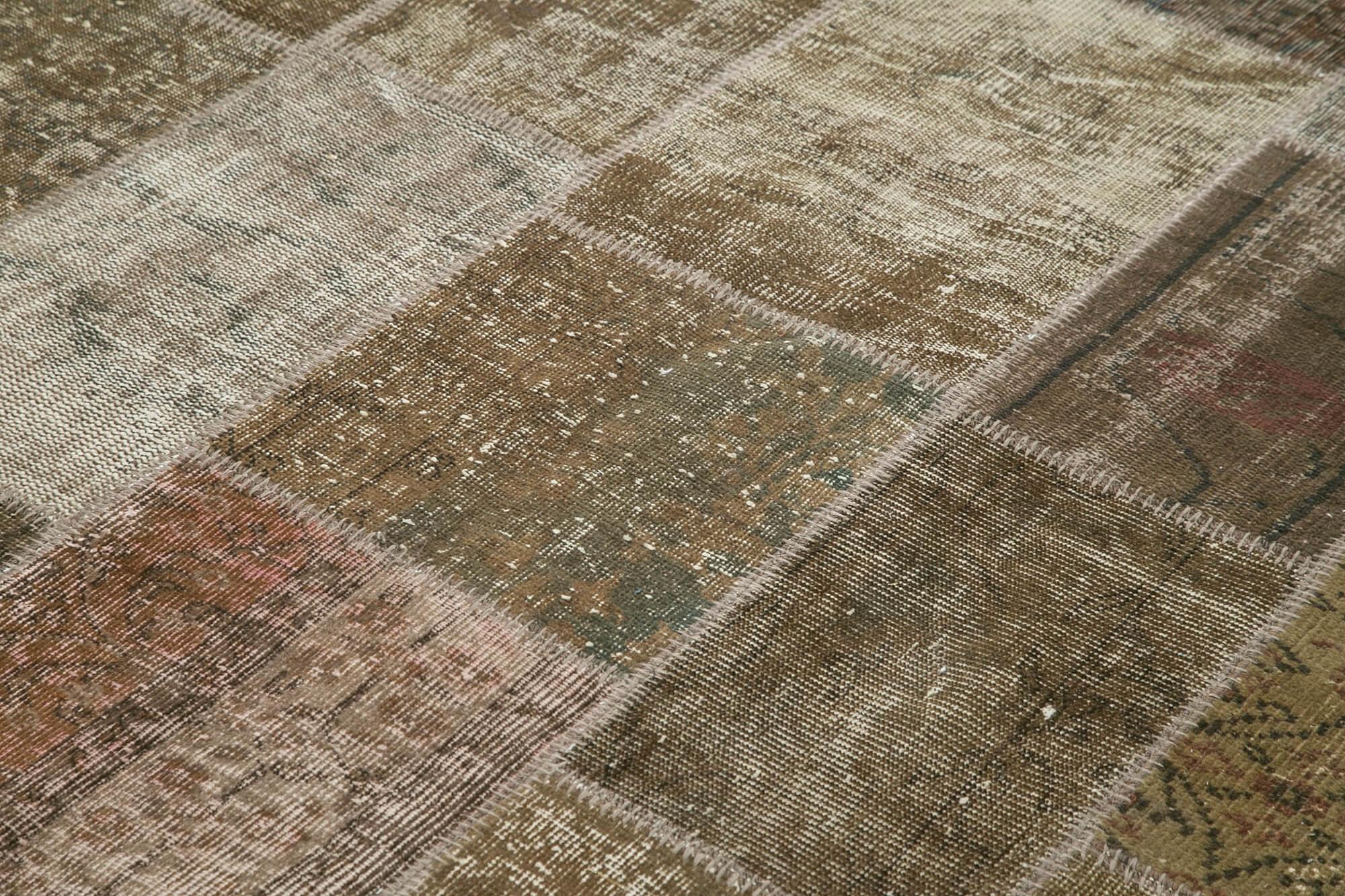Kırk Yama Kahverengi Patchwork Pamuk Yün El Dokuma Halısı 195x300 Agacan