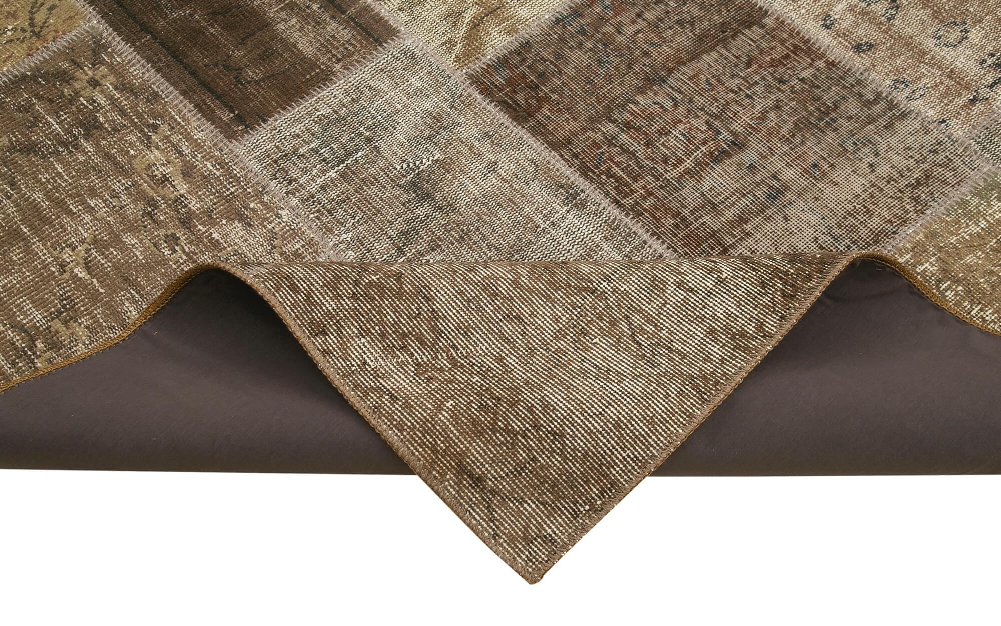Kırk Yama Kahverengi Patchwork Pamuk Yün El Dokuma Halısı 195x300 Agacan