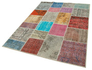 Kırk Yama Mavi Patchwork Pamuk Yün El Dokuma Halısı 144x205 Agacan