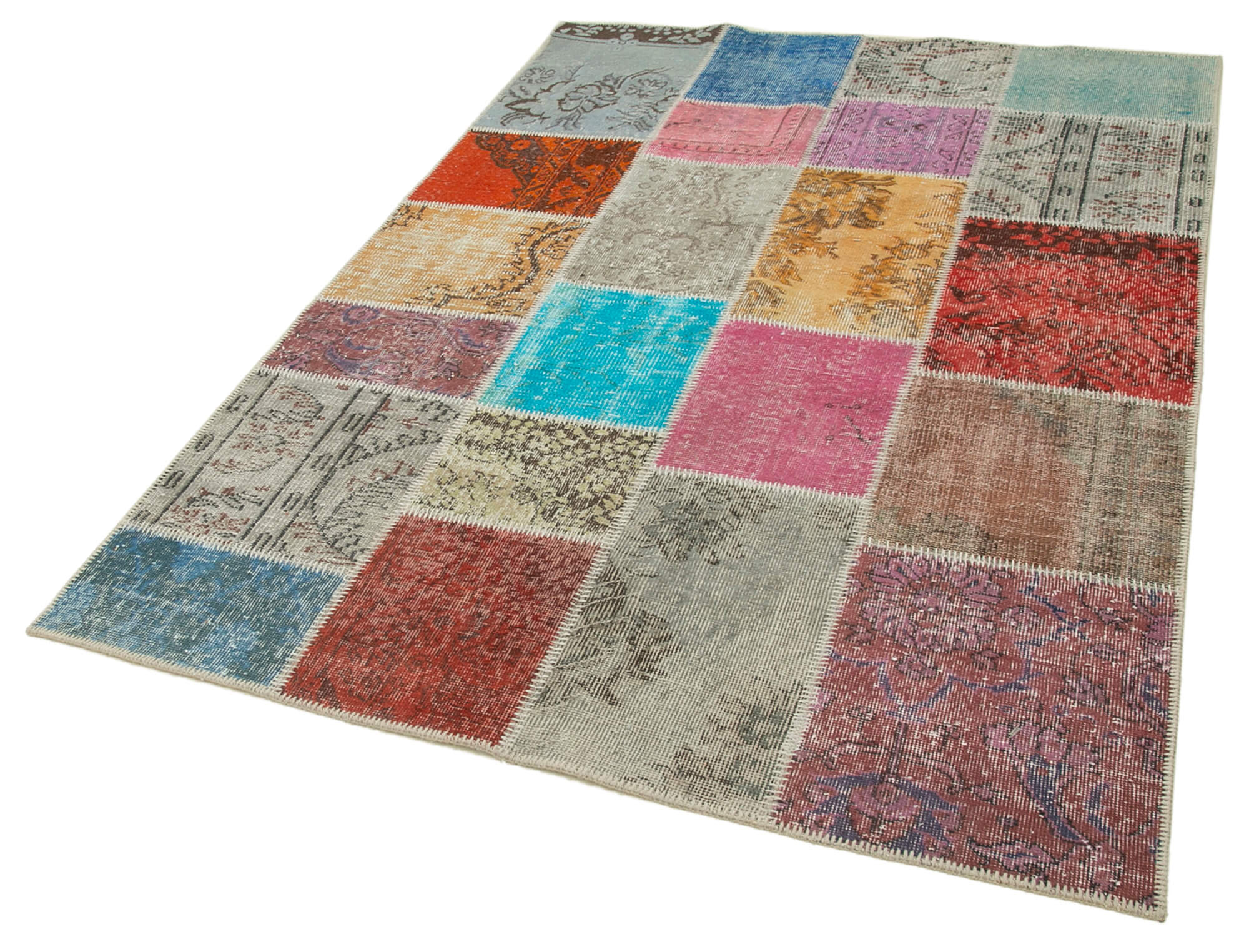 Kırk Yama Mavi Patchwork Pamuk Yün El Dokuma Halısı 144x205 Agacan