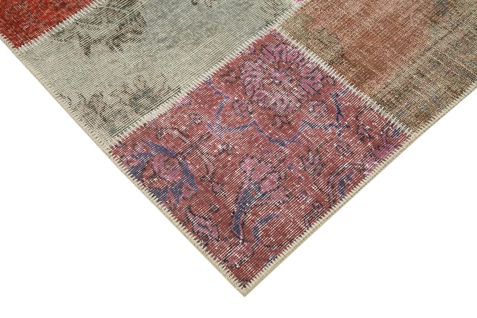 Kırk Yama Mavi Patchwork Pamuk Yün El Dokuma Halısı 144x205 Agacan